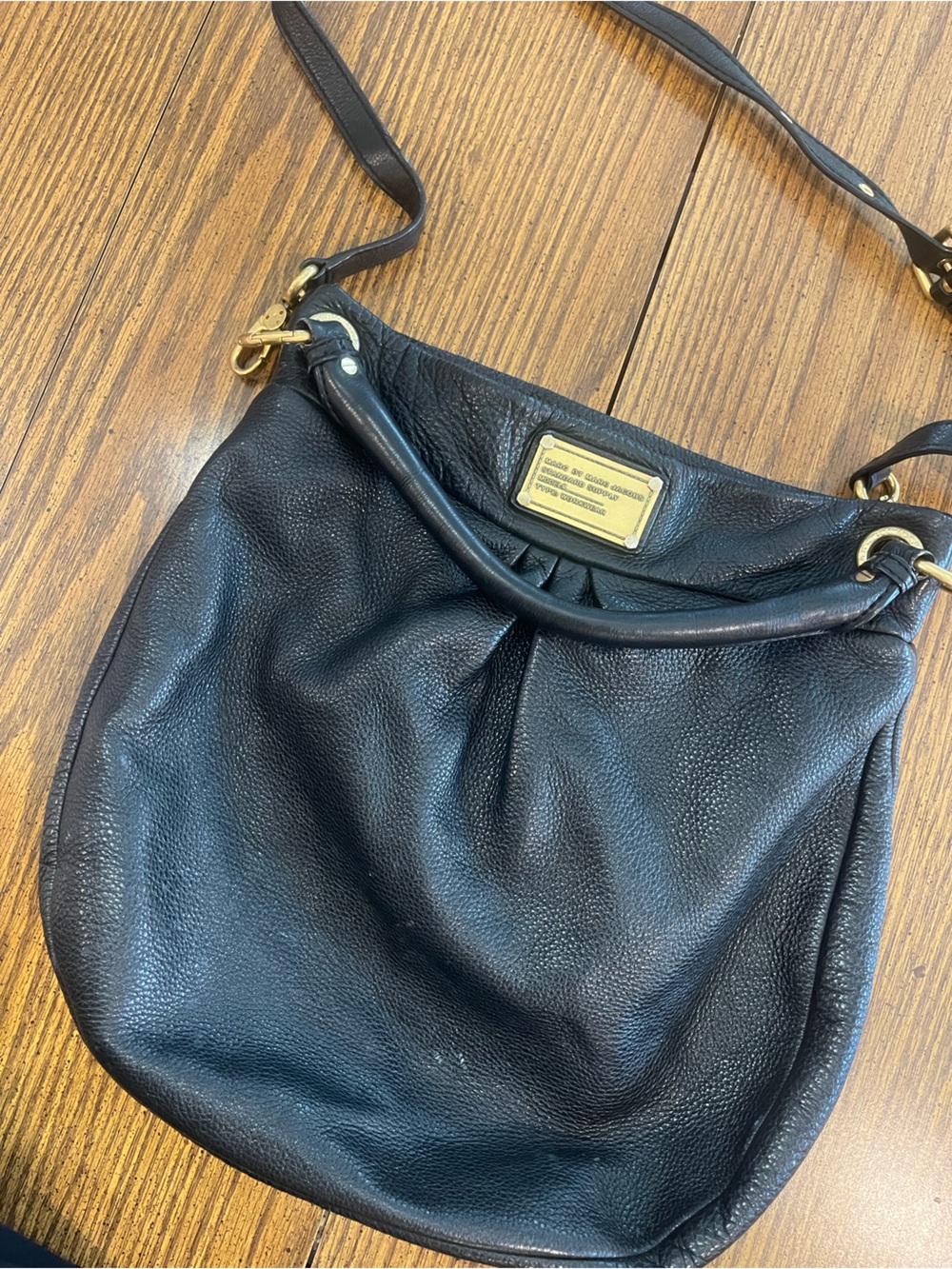 Marc Jacobs Black Pebbled Leather Shoulder Bag with Gold Hardware
